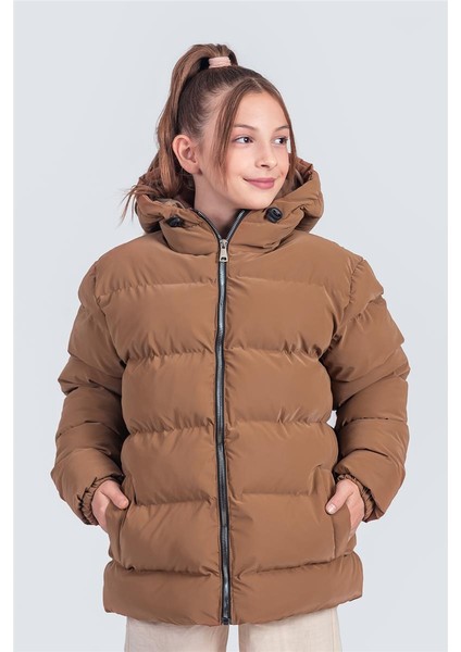 Kız Çocuk Kapüşonlu Nova Kumaş Kışlık Mont KM1010