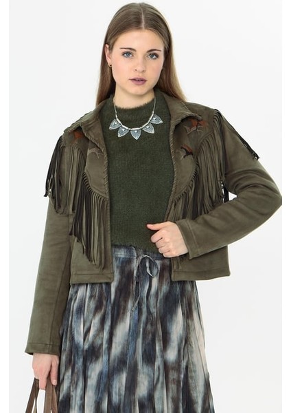 Süet Nakışlı Püsküllü Ceket Haki fiyatları