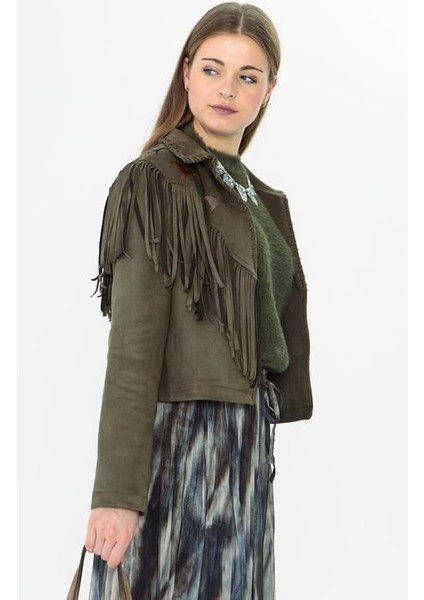 Süet Nakışlı Püsküllü Ceket Haki fırsatları