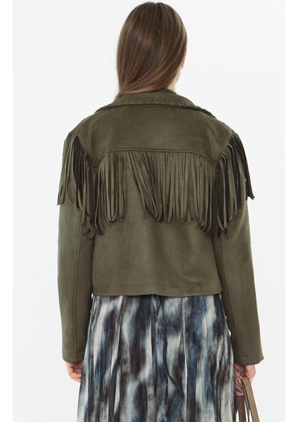 Süet Nakışlı Püsküllü Ceket Haki indirimleri