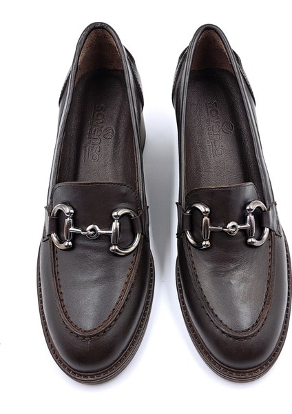 SV350 Hakiki Deri 5 cm Topuklu Kahverengi Kadın Klasik Loafer Ayakkabı fırsatları