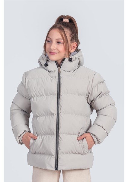 Kız Çocuk Kapüşonlu Nova Kumaş Kışlık Mont KM1010