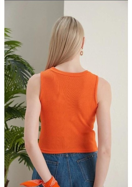 Kadın Halter Yaka Kaşkorse Turuncu Crop Atlet L