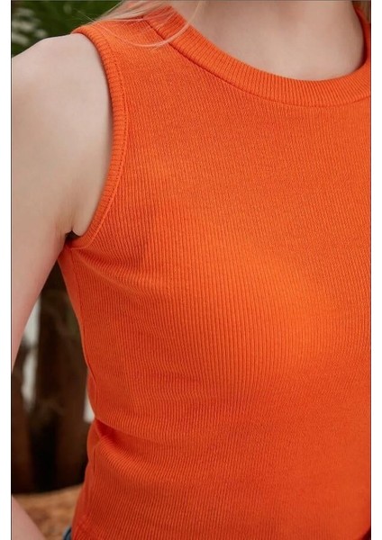 Kadın Halter Yaka Kaşkorse Turuncu Crop Atlet L fiyatları