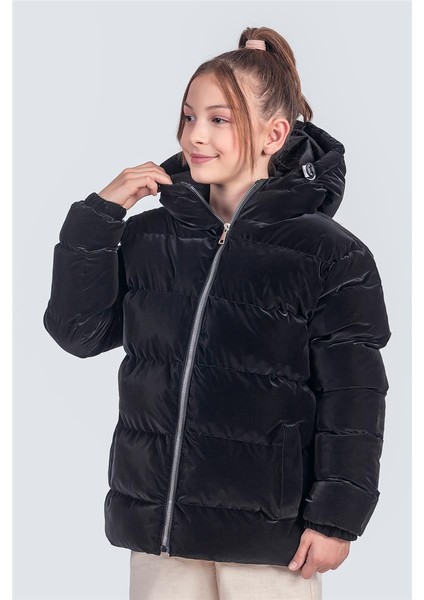 Kız Çocuk Kapüşonlu Nova Kumaş Kışlık Mont KM1010