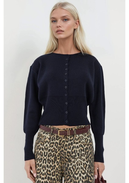 Kadın Slim Fit Yuvarlak Yaka Örgü Hırka Blue