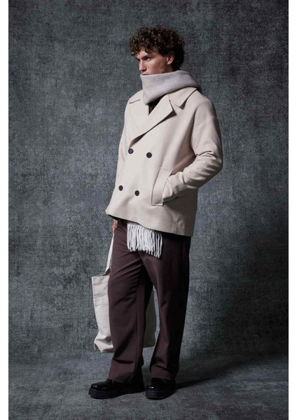 Erkek Oversize Kruvaze Kaban Bej fiyatları