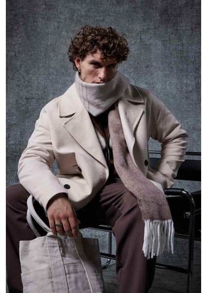 Erkek Oversize Kruvaze Kaban Bej