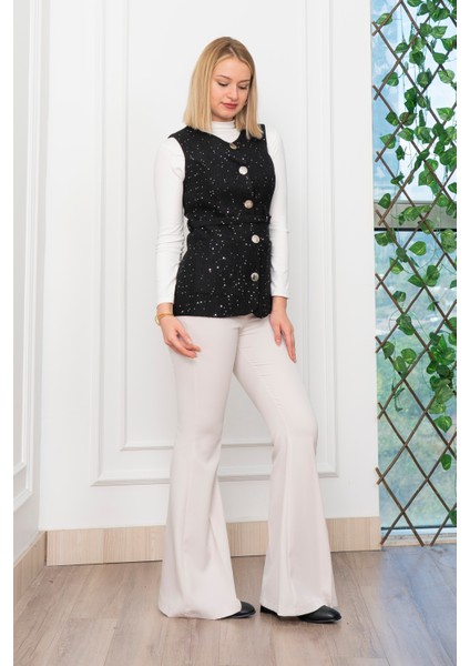 Uzun Buklet Kumaş Kuşak Kemerli Cepli Yelek 9138 modelleri