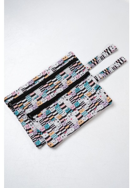 Islak/kuru Kirli Temiz Kıyafet, Mayo, Bebek Çamaşır Çantası - Sıvı Geçirmez Kedili 2li Set