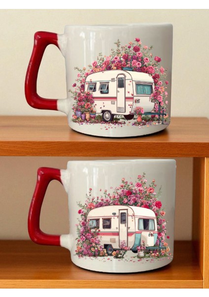 Çiçekli Karavan Baskılı Kupa - Erkeğe Hediyeler, Erkek Arkadaş Hediye, Bebek Hediyelikler
