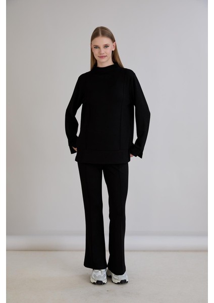 Dikiş Detay Bisiklet Yaka Modal Sweatshirt Siyah fiyatları