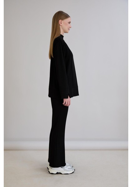 Dikiş Detay Bisiklet Yaka Modal Sweatshirt Siyah fırsatları