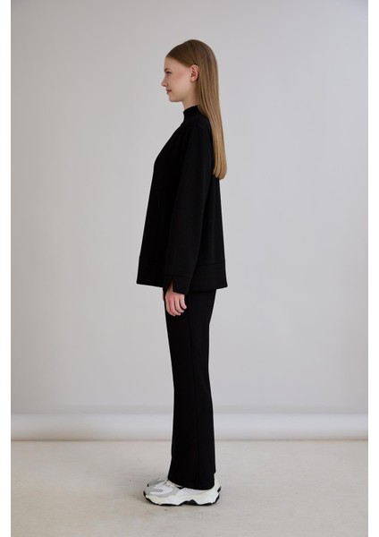 Dikiş Detay Bisiklet Yaka Modal Sweatshirt Siyah indirimleri