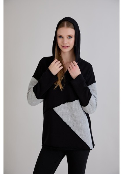 Pis Dikişli Triko Garnili Kapüşonlu Sweatshirt