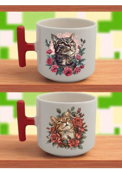 Kedi Teması Baskılı Latte Bardağı - Sevgililer Günü Hediyesi, Doğum Günü Hediyeleri