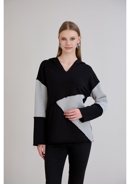 Pis Dikişli Triko Garnili Kapüşonlu Sweatshirt indirimleri