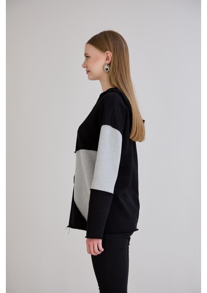 Pis Dikişli Triko Garnili Kapüşonlu Sweatshirt