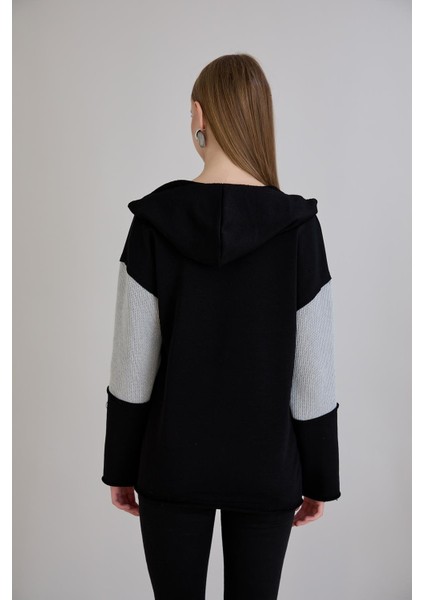 Pis Dikişli Triko Garnili Kapüşonlu Sweatshirt