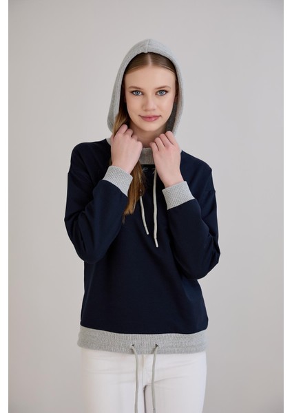 Kordonlu Triko Kapşonlu Sweatshirt