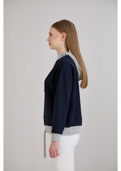 Kordonlu Triko Kapşonlu Sweatshirt