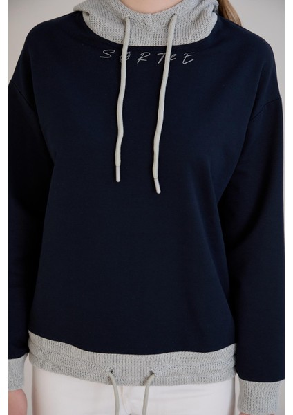 Kordonlu Triko Kapşonlu Sweatshirt