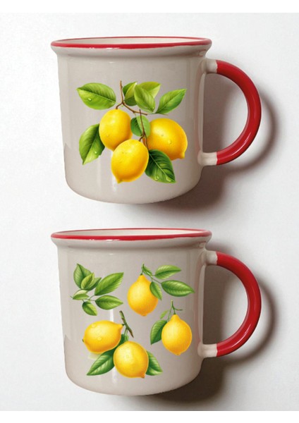 Limon Baskılı 2'li Ağzı Kırmızı Kupa - Bebek Mevlüt Hediyeleri, Erkek Hediyelik Eşya