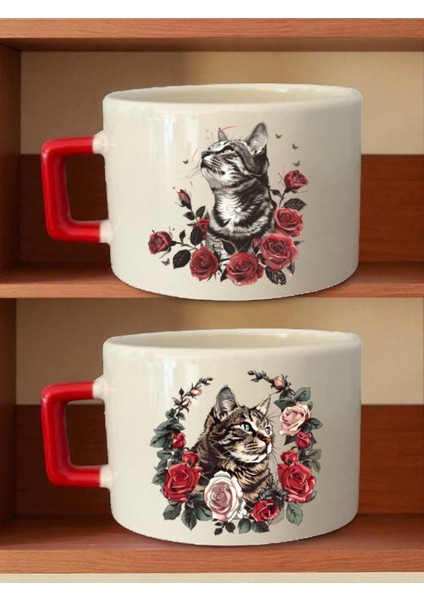 Sevimli Kedi Baskılı Kahve Fincanı - Öğretmenler Günü Hediyeleri, Hediyelik Eşya