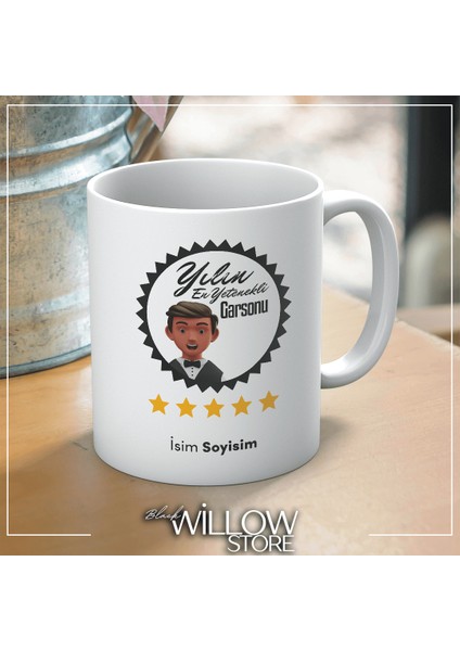 Yılın En Yetenekli Garsonu Temalı Kişiye Özel Isimli Seramik Kupa Bardak