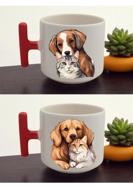 Kedi ve Köpek 2'li Latte Bardağı - Yakın Arkadaşa Doğum Günü Hediyesi, Sıradışı Doğum Günü Hediyeler