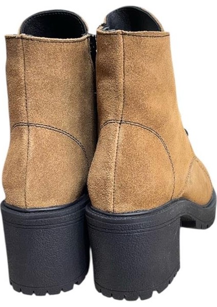 Taba Hakiki Süet Bağcık Detay Yandan Fermuarlı Kalın Topuk Bot modelleri