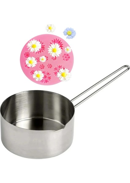 Çiçek Mum Yapım Seti Mum Eritme Kabı 1000 ml Çiçek Silikon Kalıp 13LÜ Silikon Mum Kalıbı