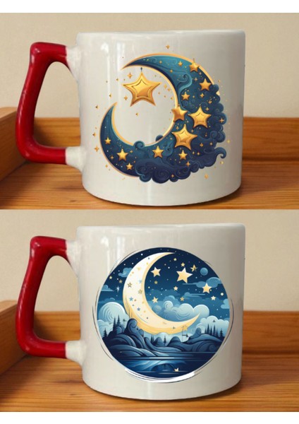 Ay Baskılı 2'li Kupa Bardak - 1 Yaş Doğum Günü Hediyesi, Erkek Sevgiliye Alınacak Hediyeler