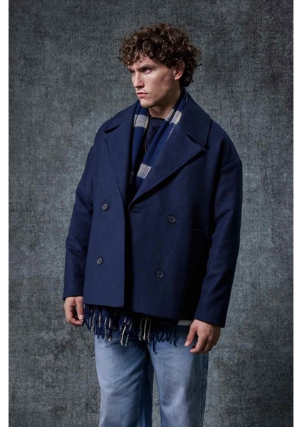 Erkek Oversize Kruvaze Kaban Lacivert modelleri