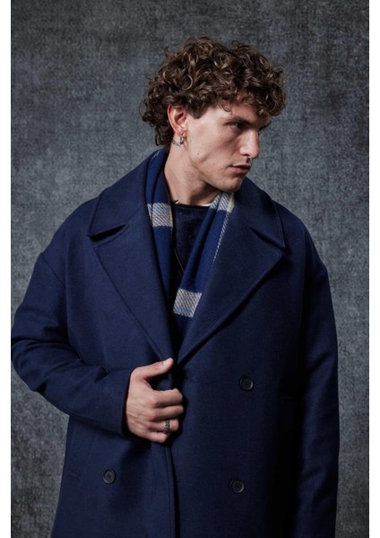 Erkek Oversize Kruvaze Kaban Lacivert fırsatları