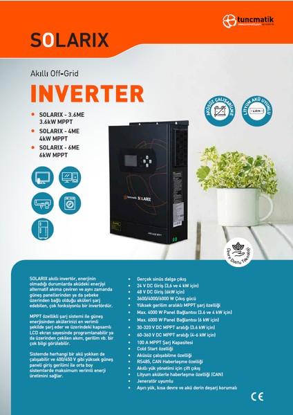 Solarix 4 Kw 4000 W Watt 24 V Volt 100 A Amper Yüksek Voltaj Mppt Akıllı Solar Inverter Invertör modelleri
