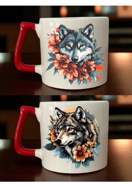 Çiçek ve Kurt Baskılı Kupa - Arkadaş Hediyeleri, Çocuklara Hediye, Erkek Çocuk Hediye