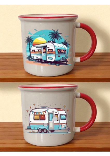 Karavan Teması Ağzı Kırmızı Bardak - Erkek Sevgiliye Hediye, Arkadaşa Doğum Günü Hediyesi