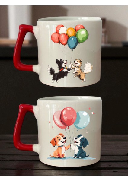 Balonlu Köpek Baskılı 2'li Kupa - Erkek Öğretmene Öğretmenler Günü Hediyesi, Doğum Günü Hediye