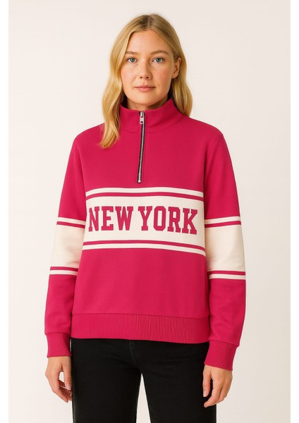 Yakası Fermuar Detaylı Kadın Sweatshirt