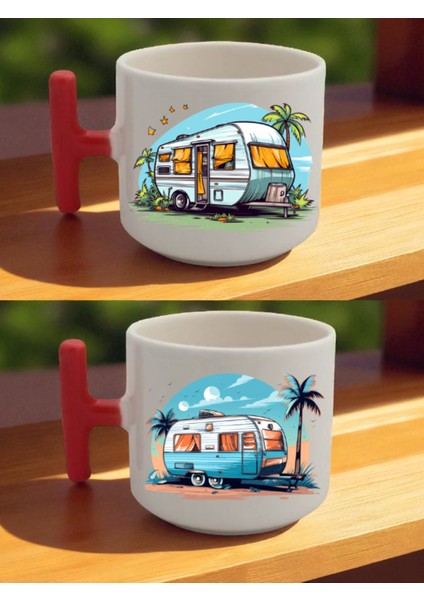 Karavan Teması Baskılı Latte Kupası - Erkek Doğum Günü Hediyesi, Anneye Hediye, Ofis Hediyeleri