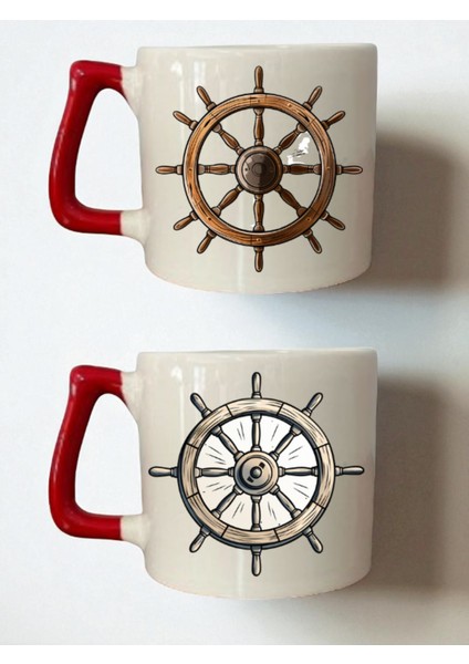 Gemi Dümeni Teması 2'li Kupa - Öğretmenler Günü Hediyesi Erkek, Mezuniyet Hediyeleri