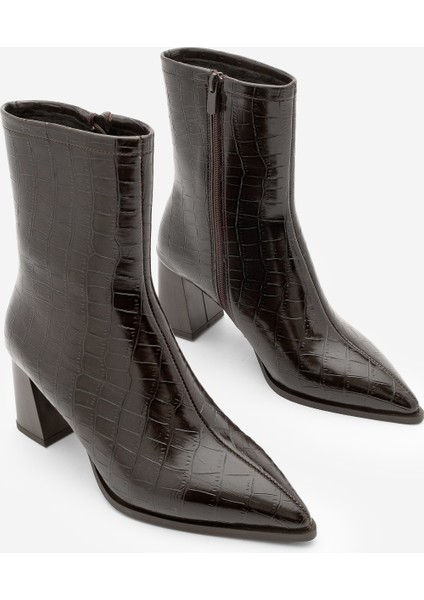 Kadın Kalın Topuklu Sivri Burun Bot Simva Kahve Croco indirimleri
