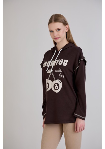 Kiraz Baskılı Kapşonlu Sweatshirt modelleri