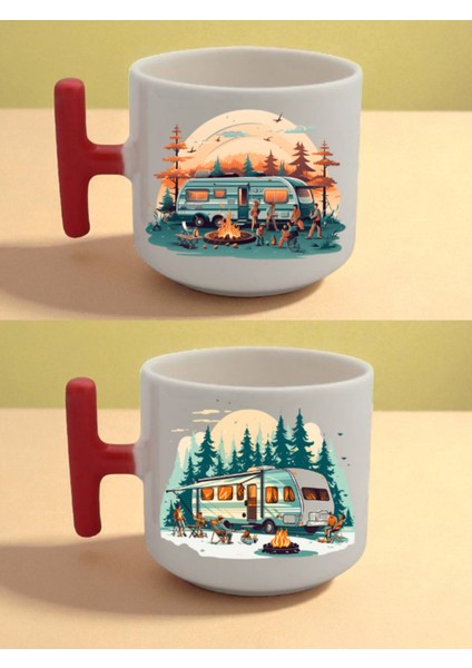 Karavan ve Kamp Baskılı Latte Kupası - Erkek Doğum Günü Hediyesi, Anneye Hediye, Ofis Hediyeleri
