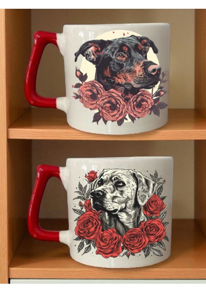 Çiçekli Köpek Baskılı Kupa - 14 Şubat Hediye, Erkeğe Hediye, Kız Arkadaş Hediye
