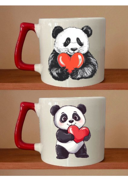 Kalp ve Panda Teması Baskılı Kupa - Erkek Hediye, Sevgiliye Doğum Günü Hediyeleri