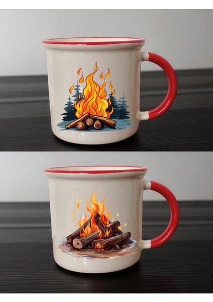 Kamp Ateşi 2'li Ağzı Kırmızı Bardak - Kına Hediyelik, Hediyelik Ev Eşyası, Sevgiliye Özel Hediyeler