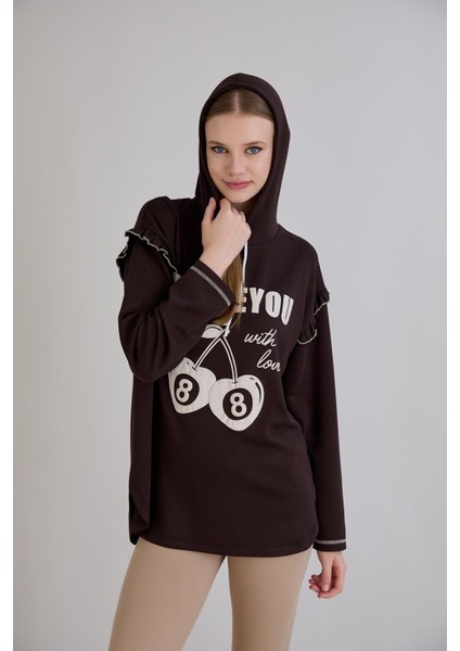 Kiraz Baskılı Kapşonlu Sweatshirt fırsatları