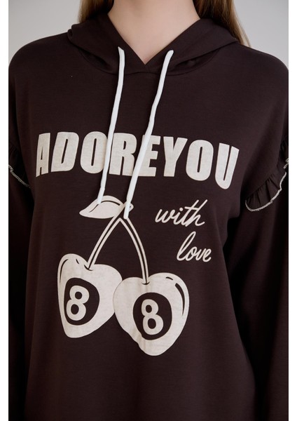 Kiraz Baskılı Kapşonlu Sweatshirt indirimleri